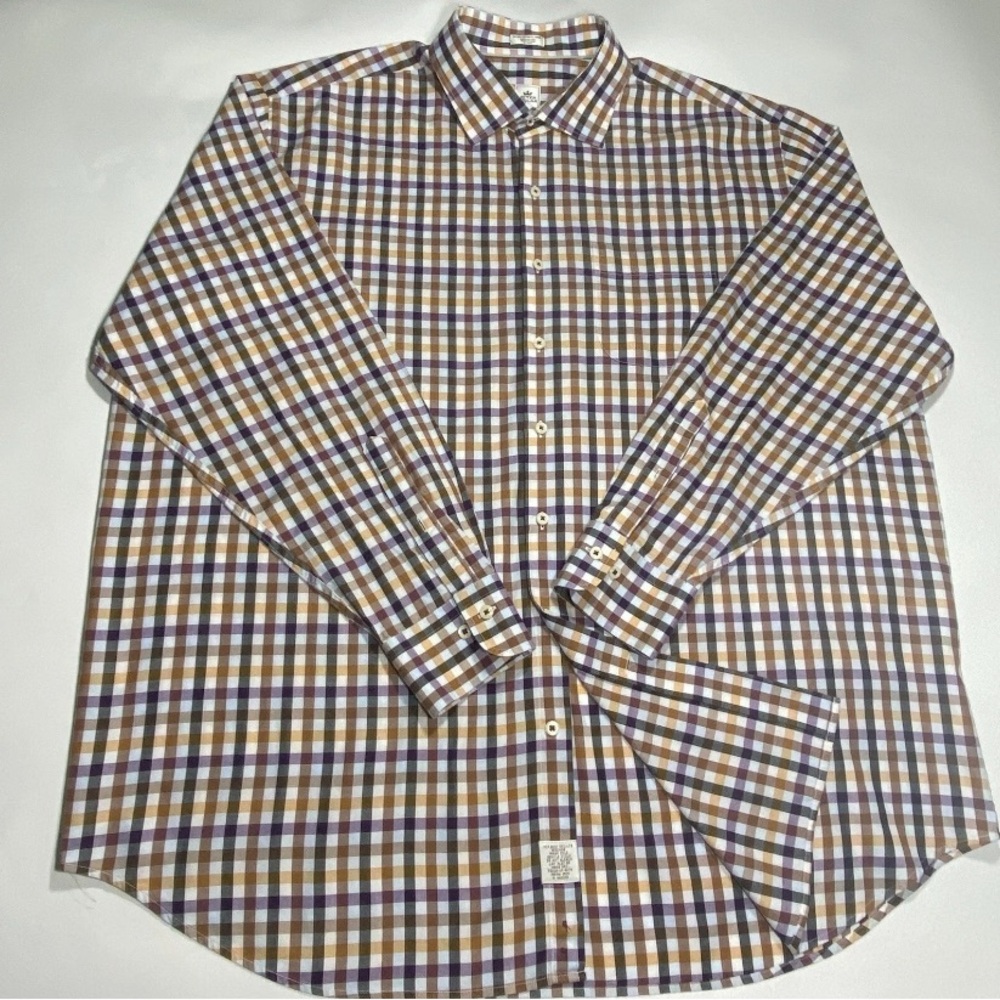 Peter Millar Long Sleeve Checkered Shirt size XXL Purple Orange White
